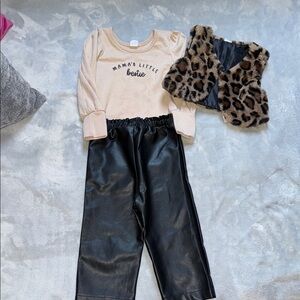 Leopard Vest and Faux Leather Pants Set